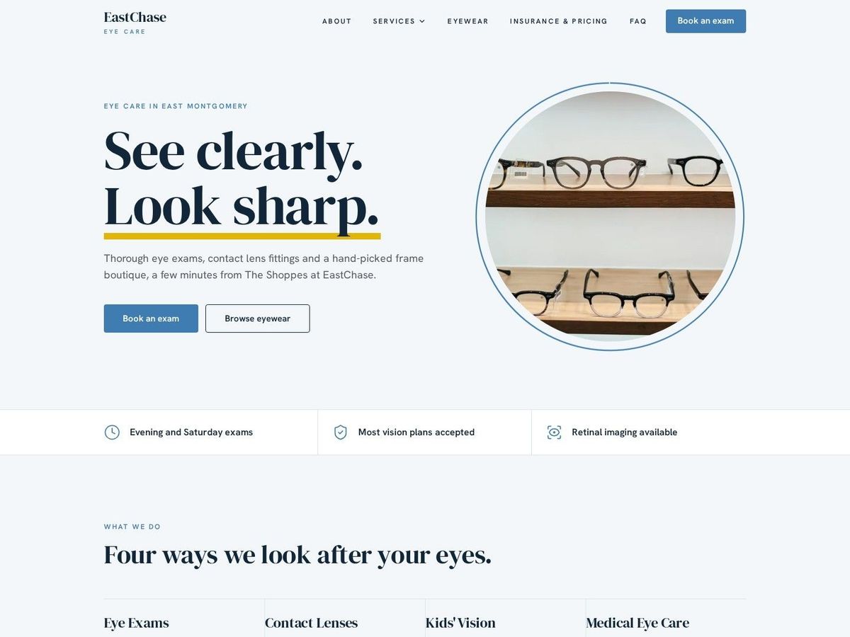 Focal demo site home page for Eye Care
