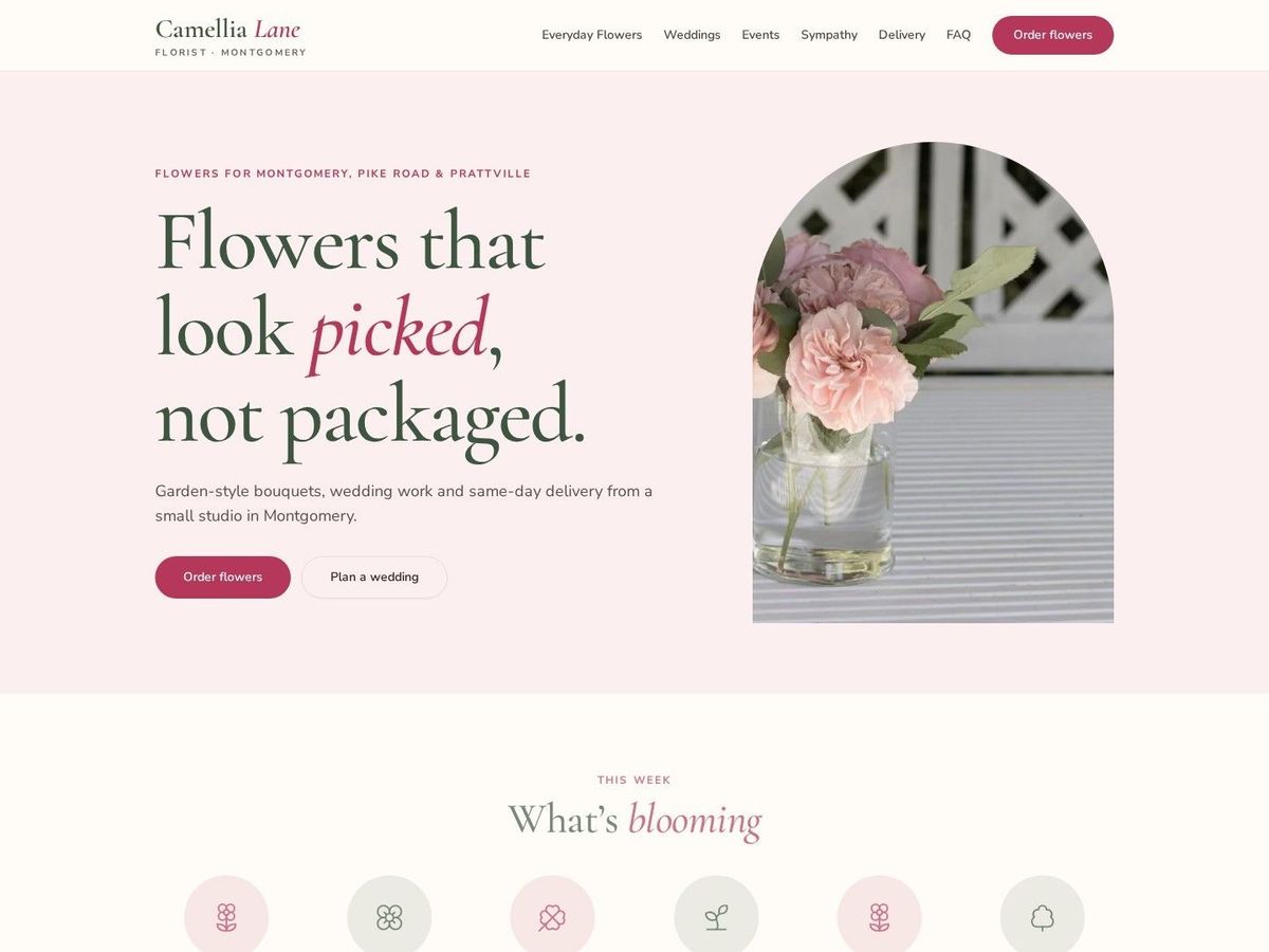 Bloom demo site home page for Florists