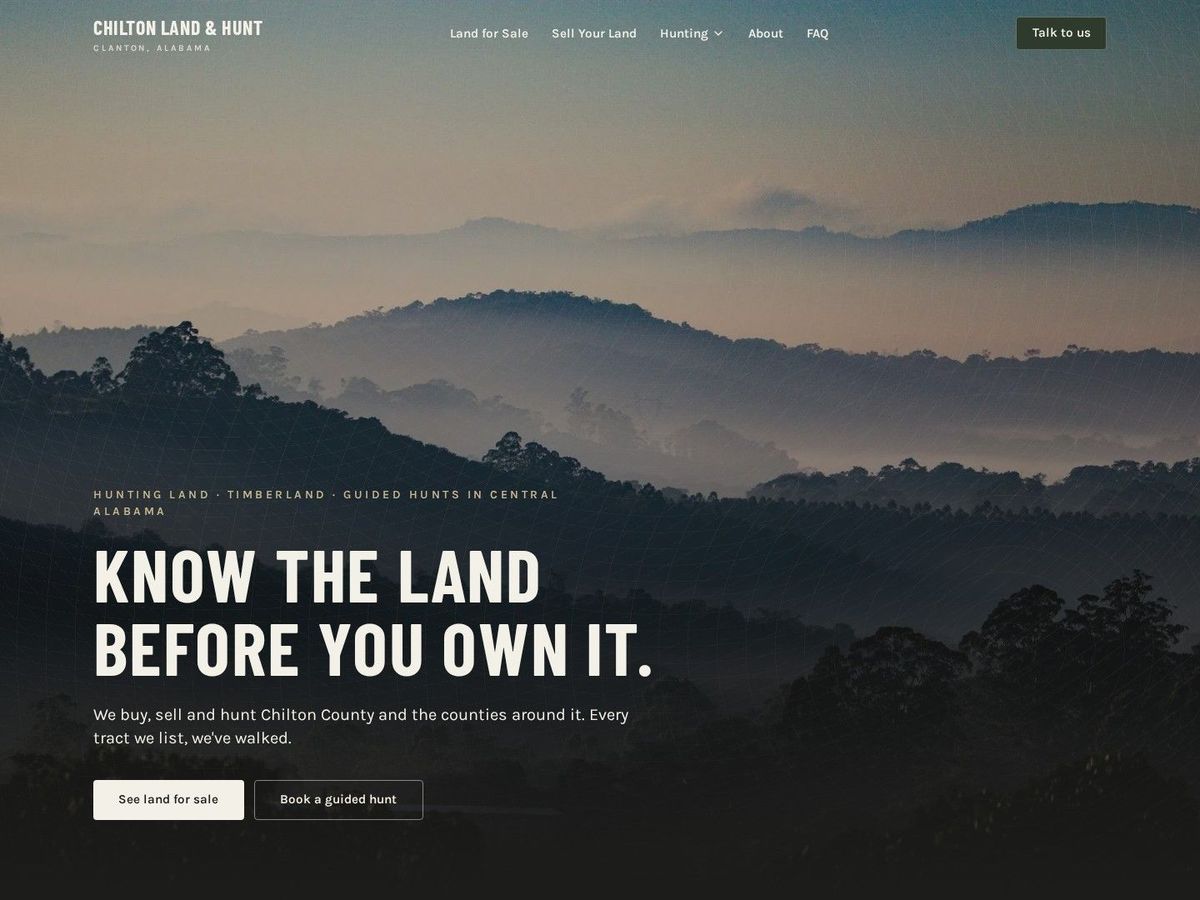 Timberline demo site home page for Land & Hunting