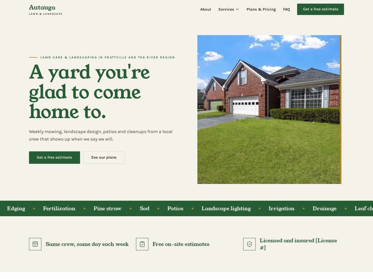Green Acre demo site home page for Landscaping & Lawn Care