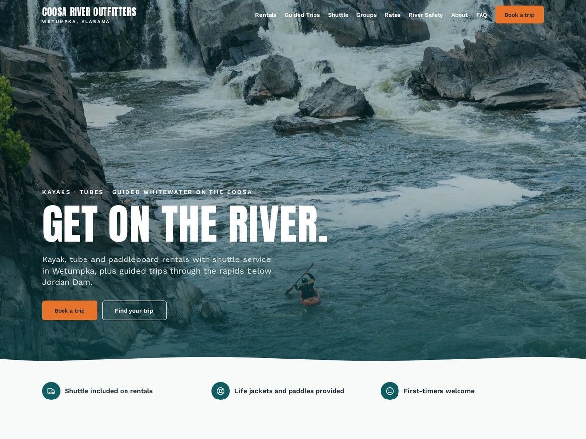 Rapids demo site home page for Outfitters & Rentals
