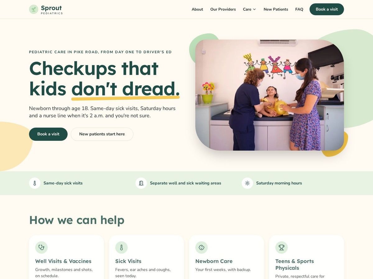 Little Checkup demo site home page for Pediatrics