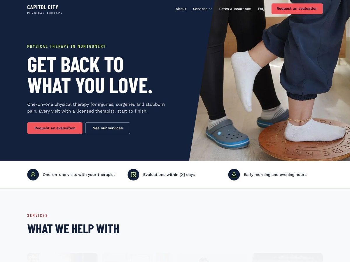 Rebound demo site home page for Physical Therapy