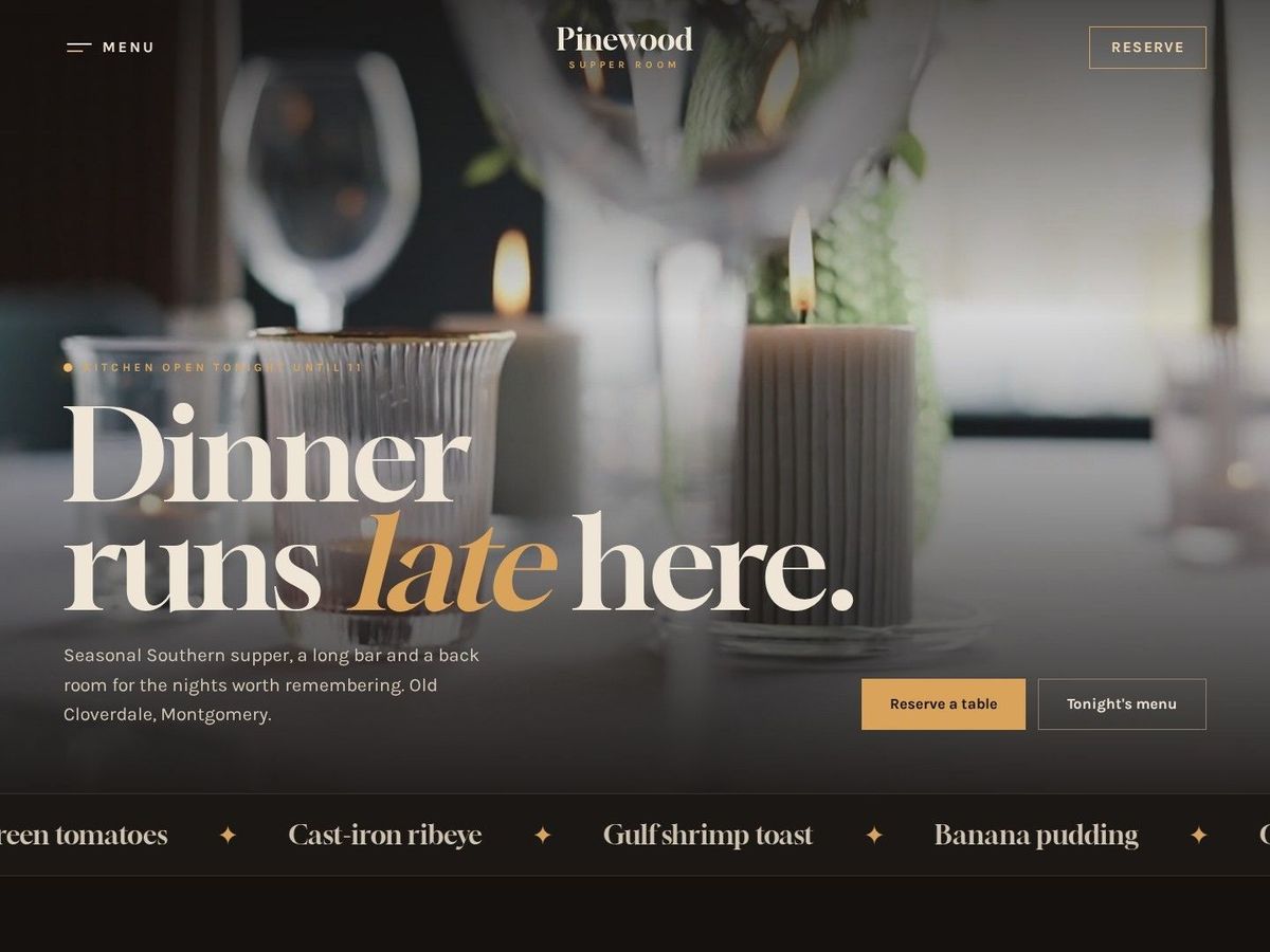 Late Table demo site home page for Restaurants & Hospitality