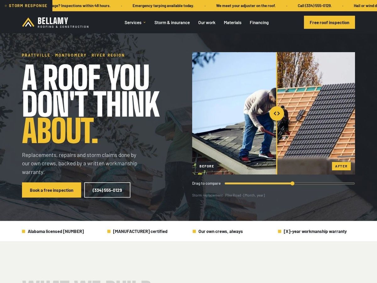 Ridgeline demo site home page for Roofing & Construction