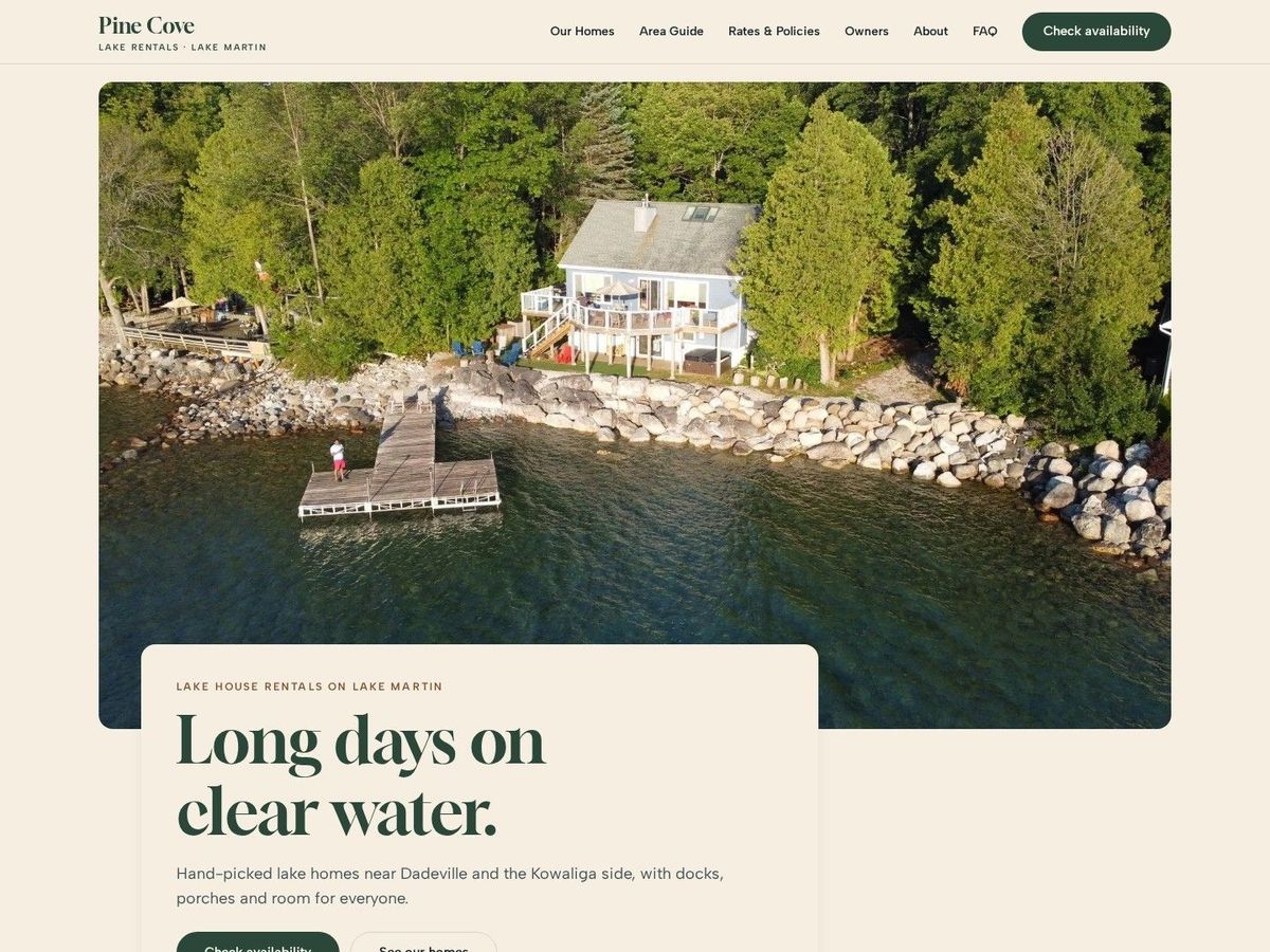 Lake Days demo site home page for Vacation Rentals