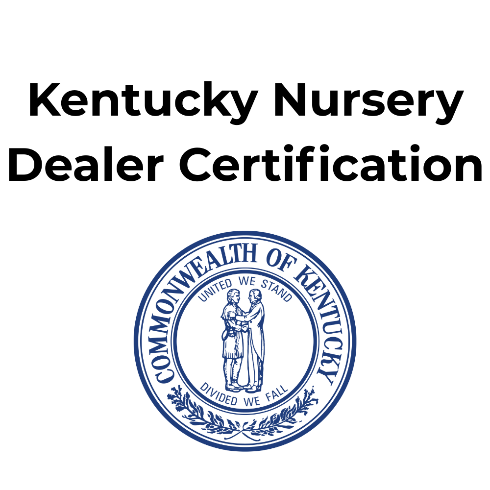 Kentucky Nursery Dealer Certification with Kentucky state seal.