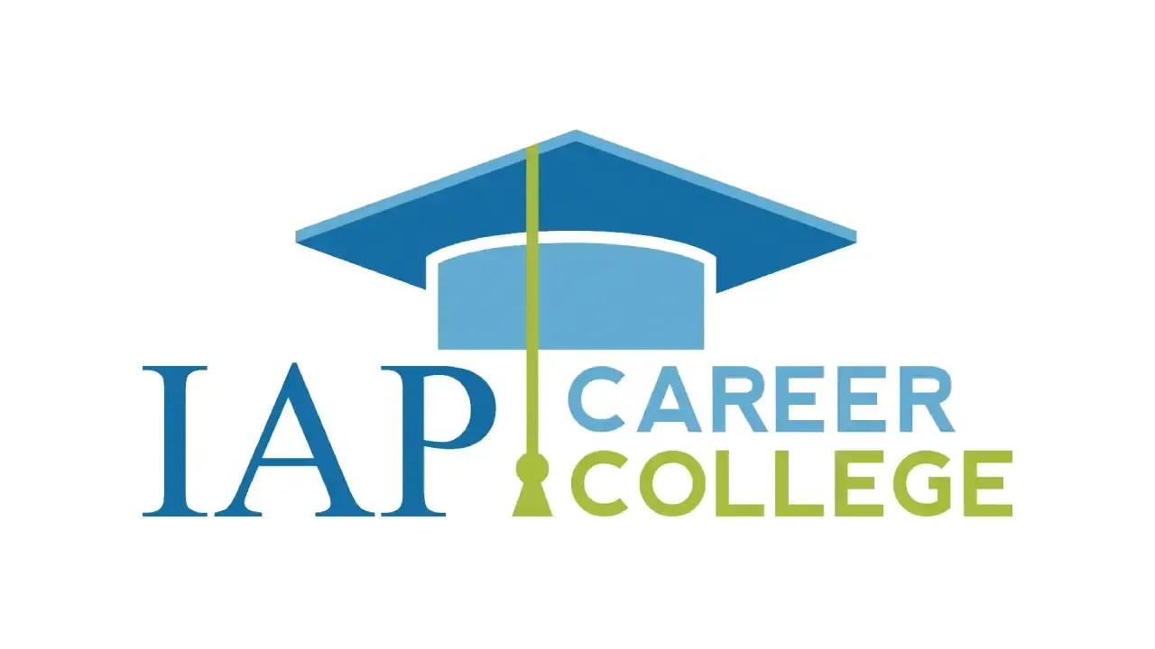 IAP Career College logo with blue graduation cap and gold tassel