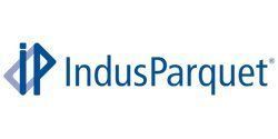 IndusParquet logo with blue “iP” icon and blue text on white background