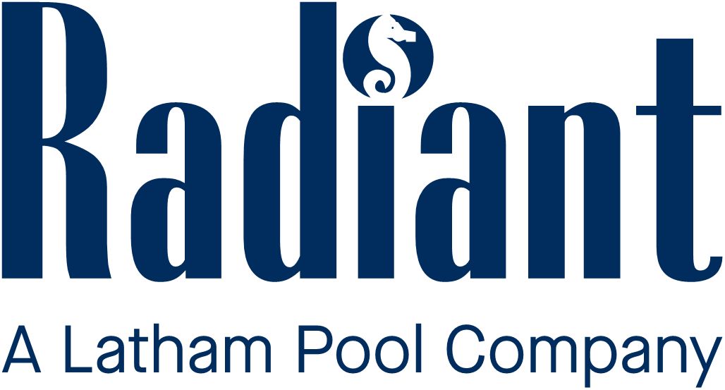 Radiant logo with the tagline “A Latham Pool Company” in dark blue text
