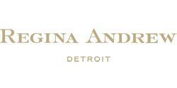 Regina Andrew logo in gold serif text with “Detroit” below on a white background
