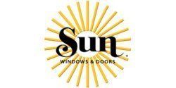 Sun Windows & Doors logo with yellow sun rays behind black text