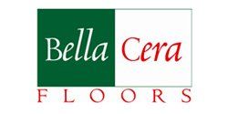 Bella Cera Floors logo with green, white, and red text on a white background
