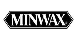 MINWAX logo in white on a black hexagonal background