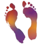 A pair of colorful footprints on a white background