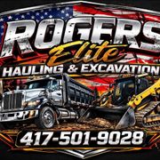 Rogers Lite Hauling & Excavation logo with dump truck, excavator, American flag, and phone number 417-501-9029