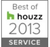 Houzz Best of 2013 Service award badge with the Houzz logo and year 2013 in a gray box.