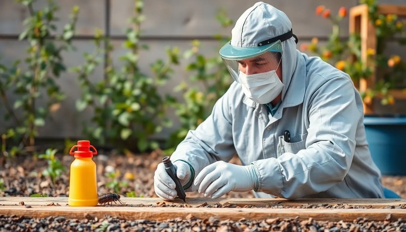 Professional applying pest control services