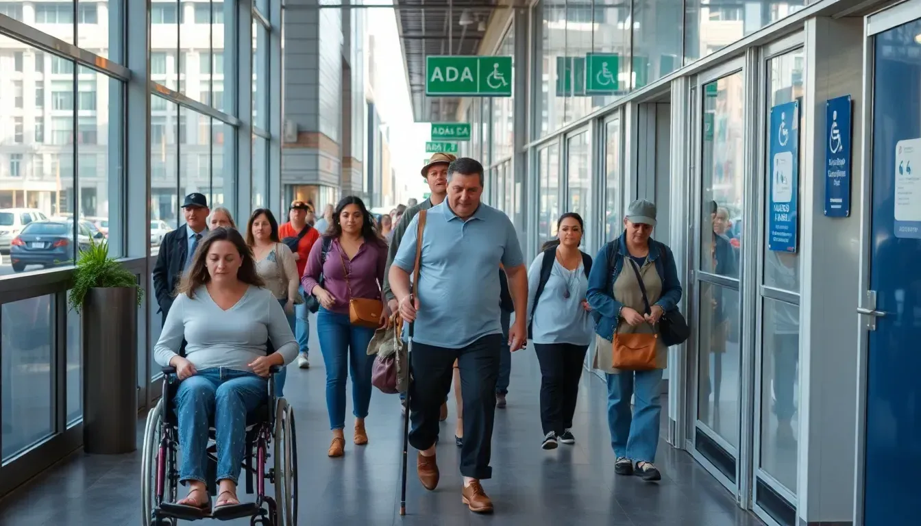 People using an ADA-compliant walkway