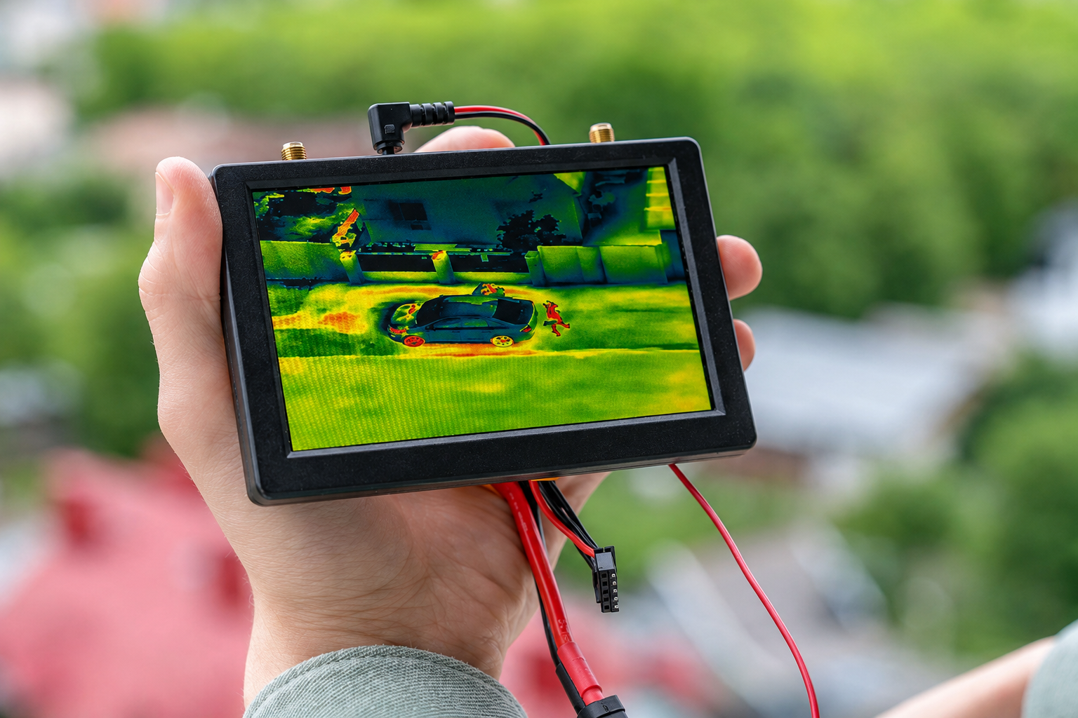 Handheld thermal imaging display used during an energy inspection at Summerwood to identify temperature differences and potential heat transfer.