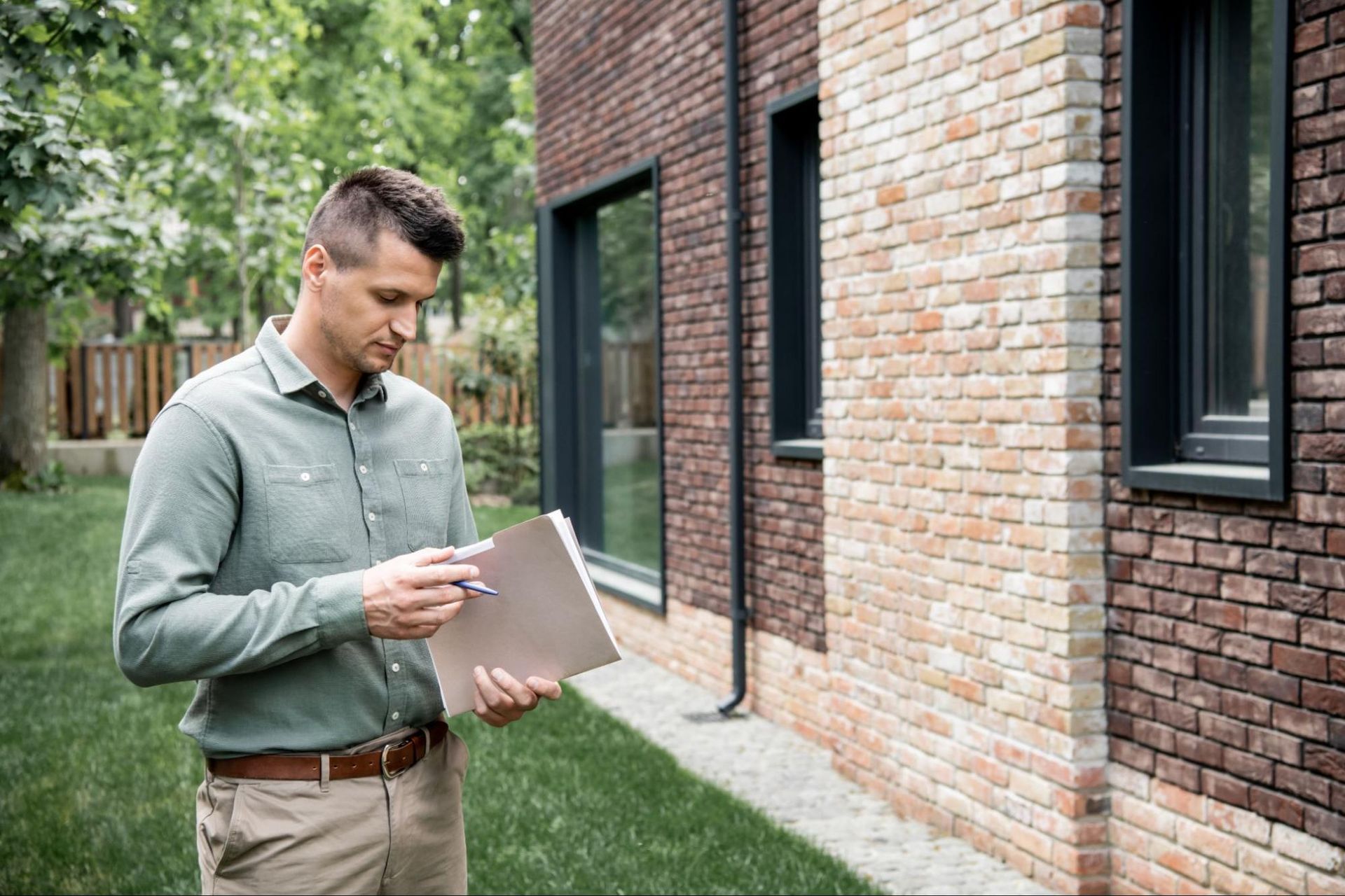 AHCS inspector examining a residential home exterior for safety and structural concerns.