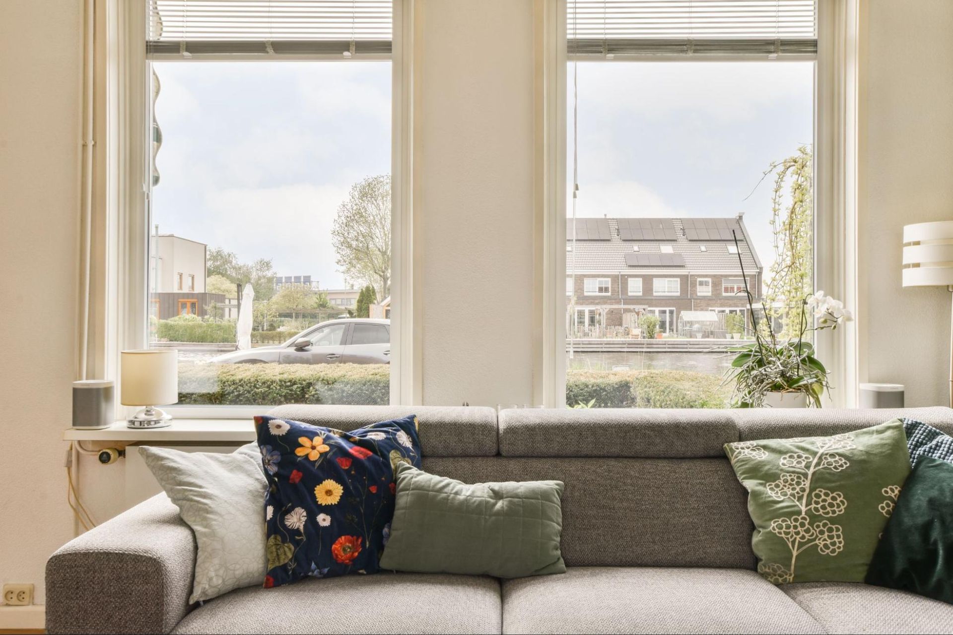 couch in front of windows