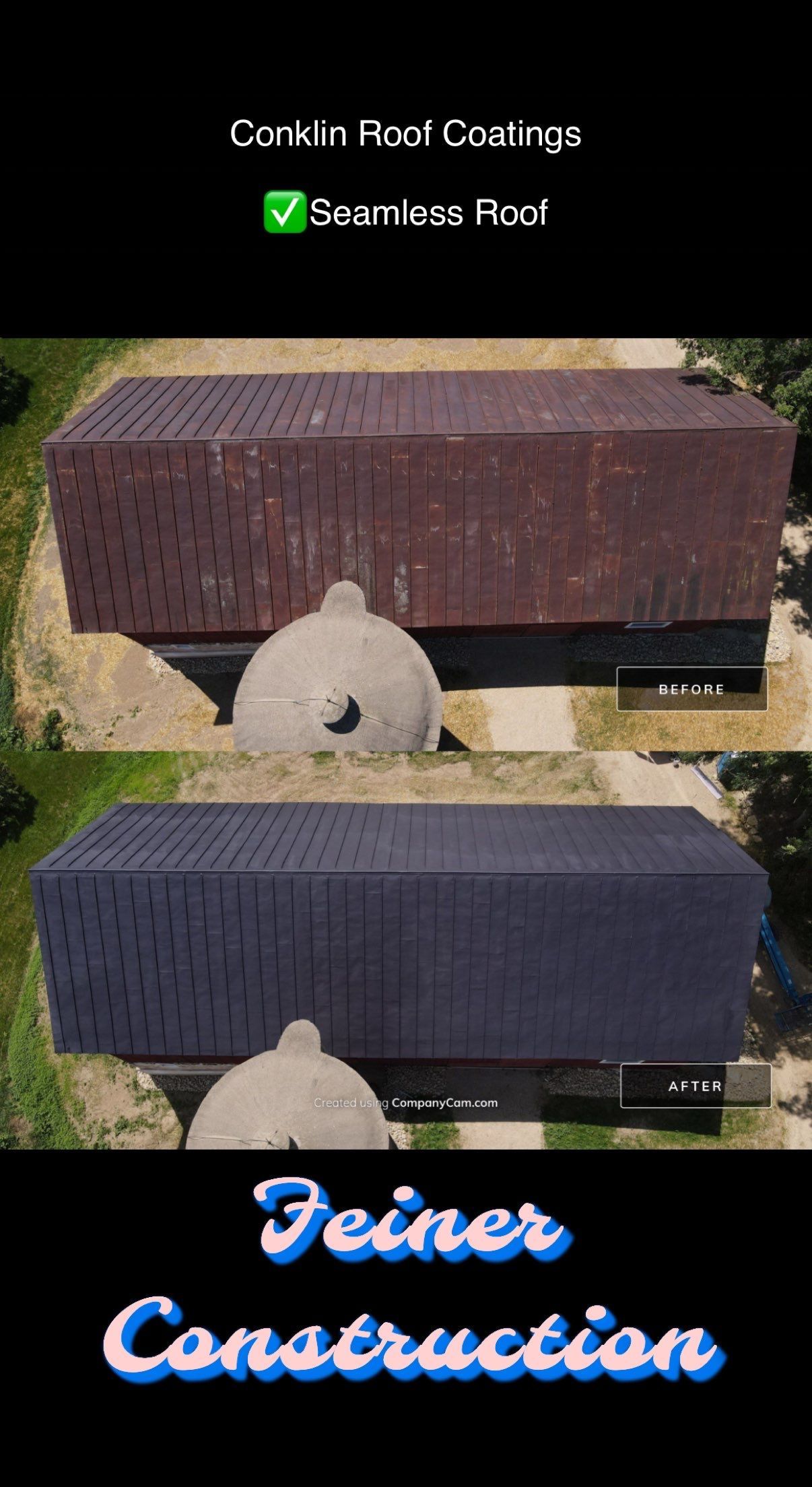 Comparison of two brick-like roofs, brown and blue, with a light-colored dome. Text: 