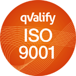 En cirkel med orden `` qualifiy iso 9001 '' på.