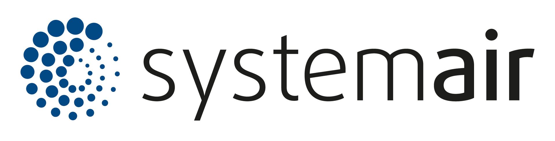 En logotyp för ett företag som heter systemair med blå prickar