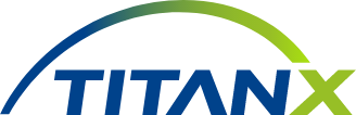 En blå och grön logotyp för titan x med en regnbåge i mitten.