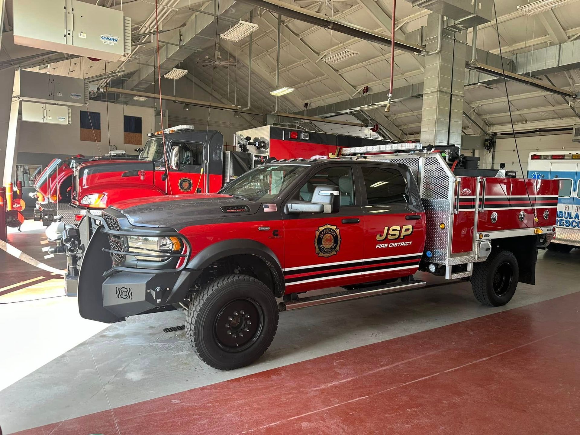 Red and black fire truck with