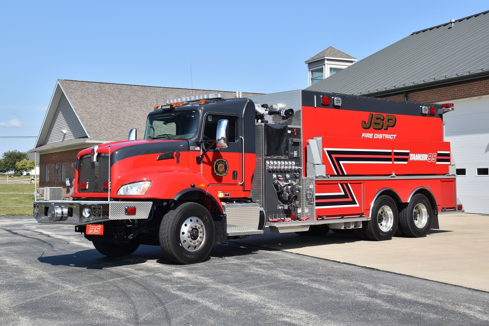 Red and black fire truck with 