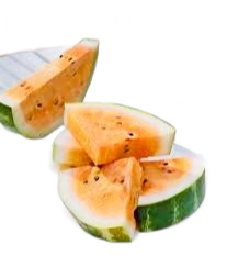 Yellow watermelon slices falling in the air on a white background