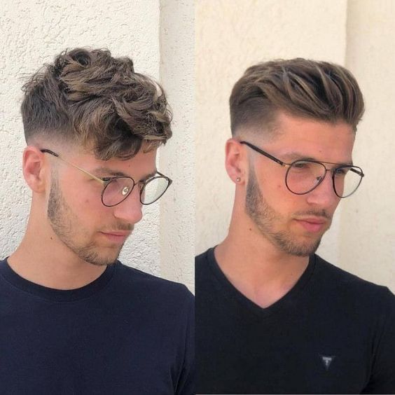 Zwei Bilder eines Mannes mit Brille und schwarzem Hemd