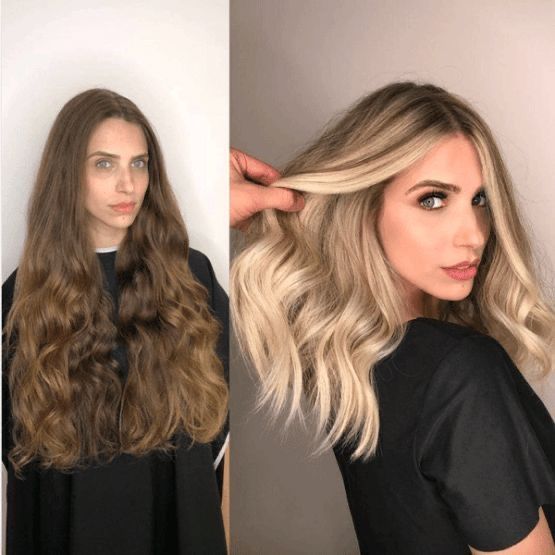 Eine Frau mit langen Haaren und eine Frau mit blonden Haaren