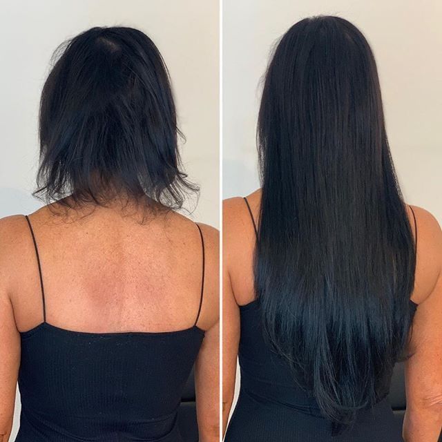 Ein Vorher-Nachher-Foto der Haare einer Frau