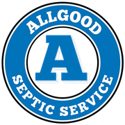 All Good Septic Service logo with blue ring and large blue “A” in the center