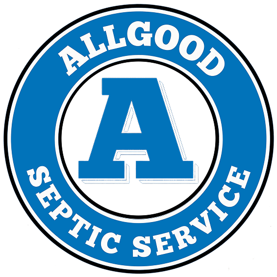 All Good Septic Service logo with blue ring and large blue “A” in the center