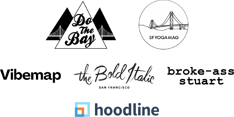 Logos for Do the Bay, SFGAG, Vibemap, The Bold Italic, broke-ass stuart, and hoodline