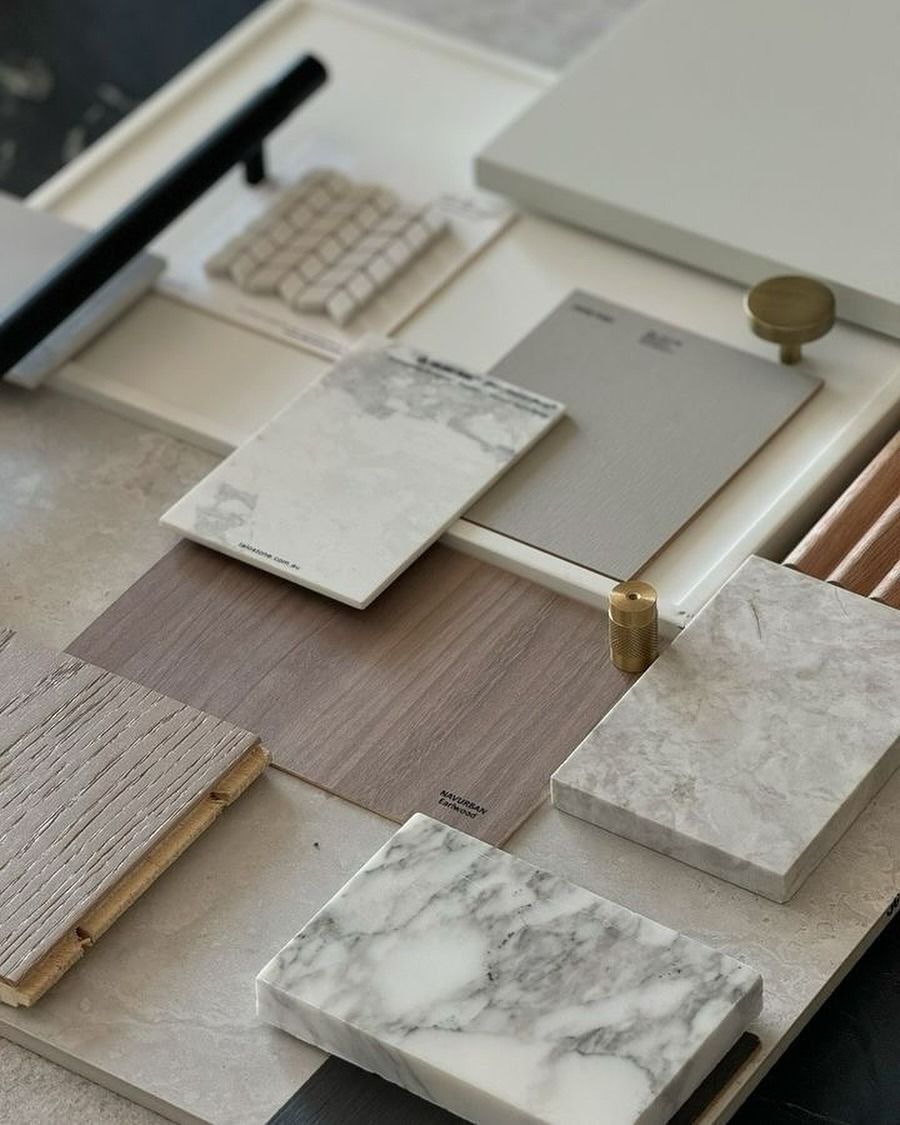 A Design Mood Board Displaying Samples of Marble — Reynolds Built In Little Mountain, QLD
