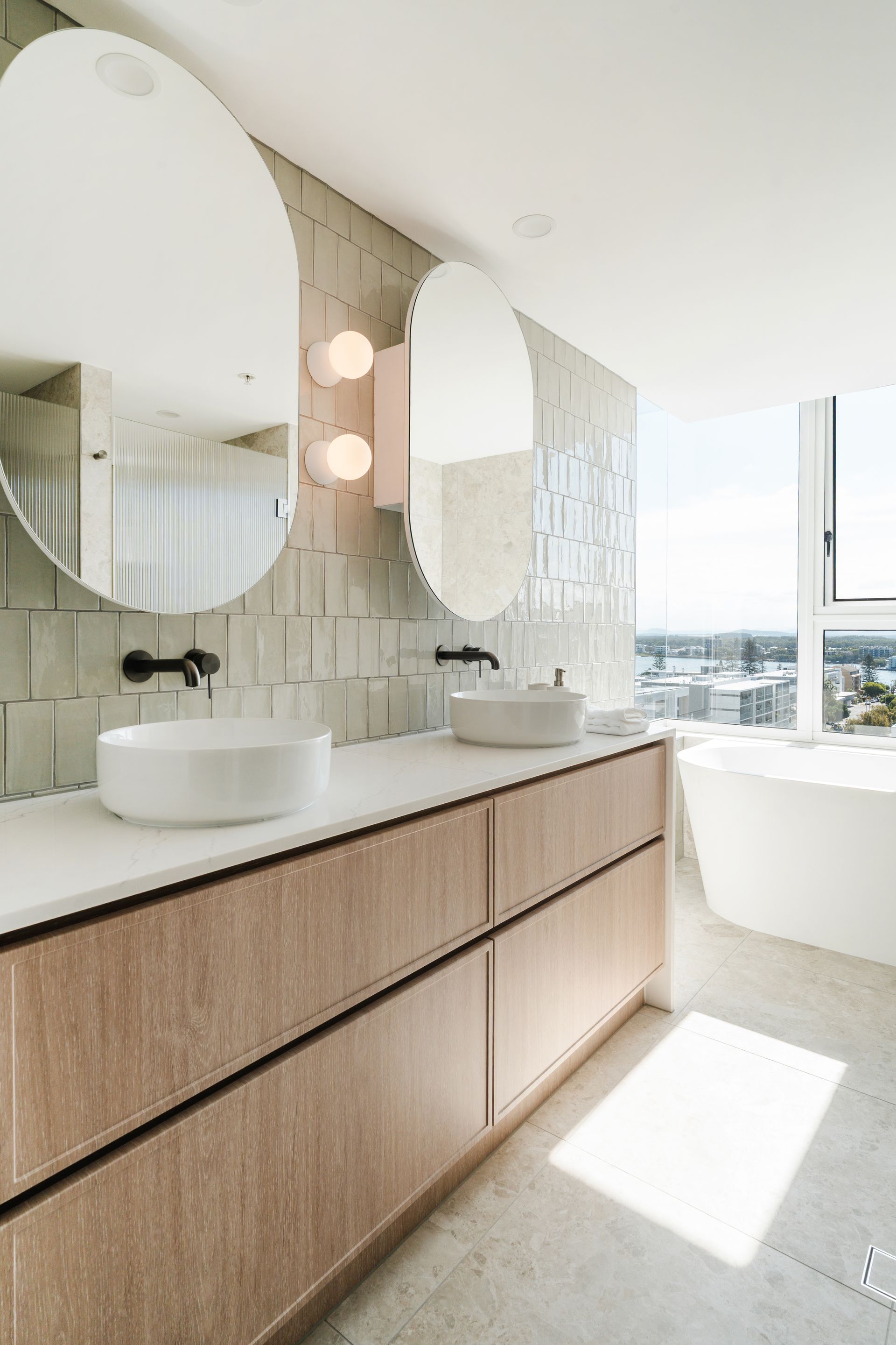 Modern Bathroom With Double Sinks — Reynolds Built In Moffat Beach, QLD