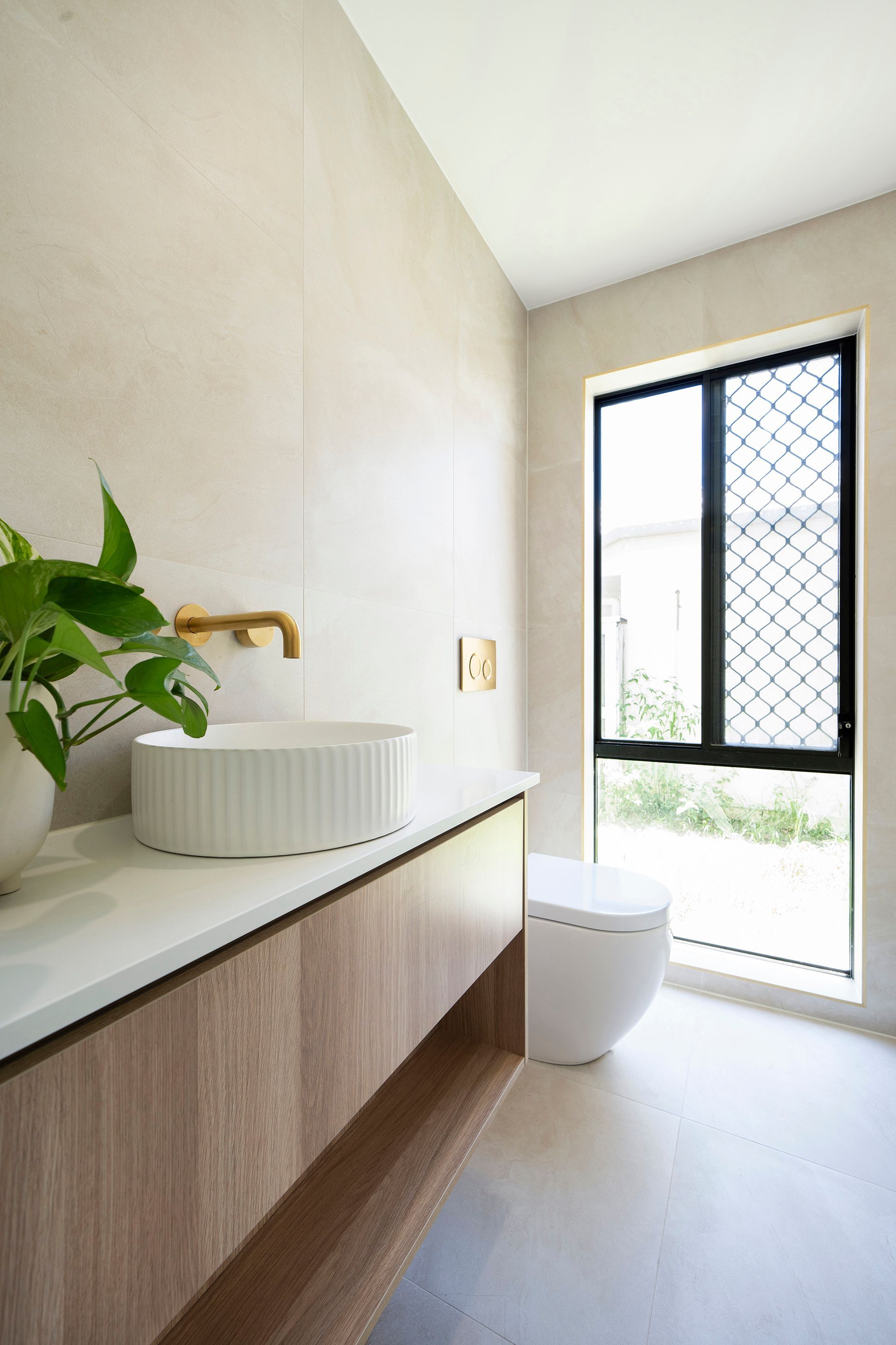 A Bathroom With A Sink A Mirror And A Walk In Shower — Reynolds Built In Little Mountain, QLD