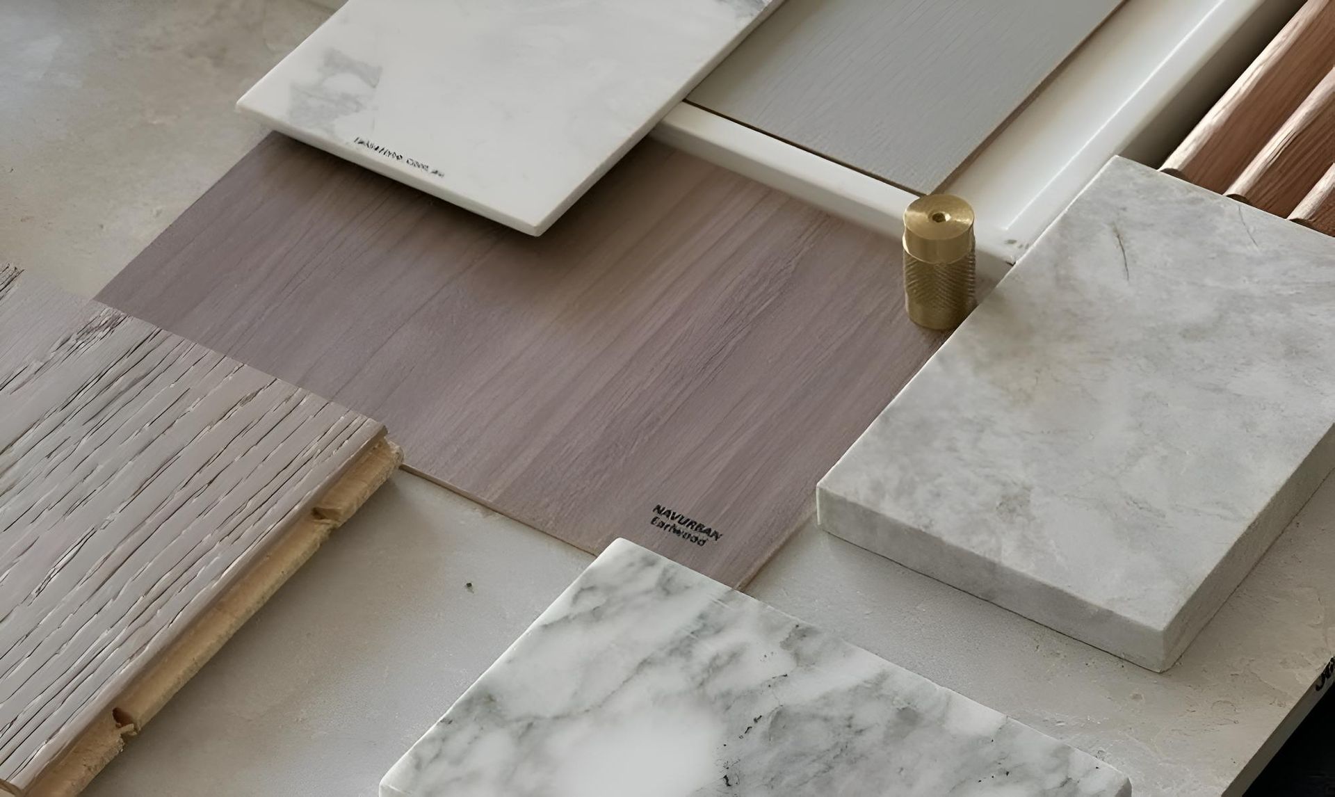 Flat-lay of Interior Design Material Samples — Reynolds Built In Moffat Beach, QLD