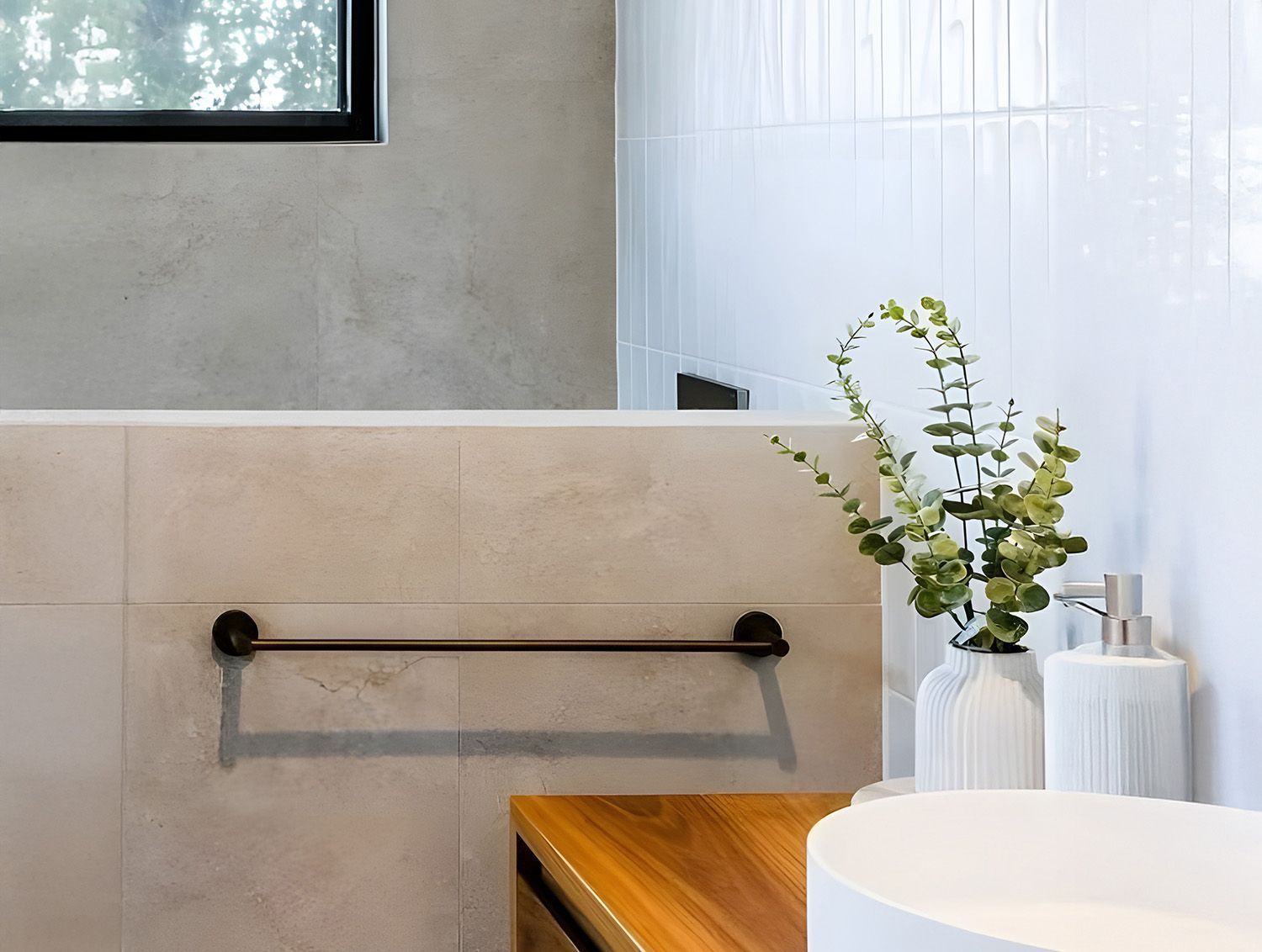Bathroom Interior With Window, Light Tiles — Reynolds Built In Moffat Beach, QLD