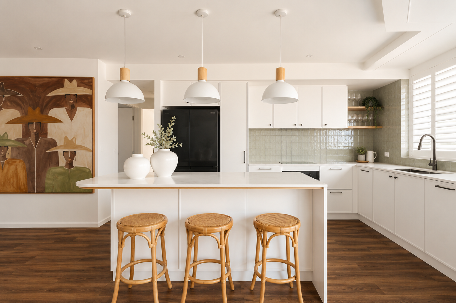 Bright Modern White Kitchen With Island — Reynolds Built In Caloundra, QLD