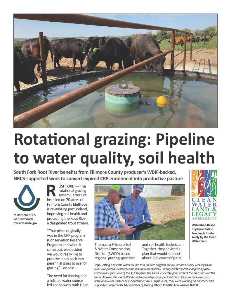 A newspaper article about rotational grazing : pipeline to water quality , soil health.