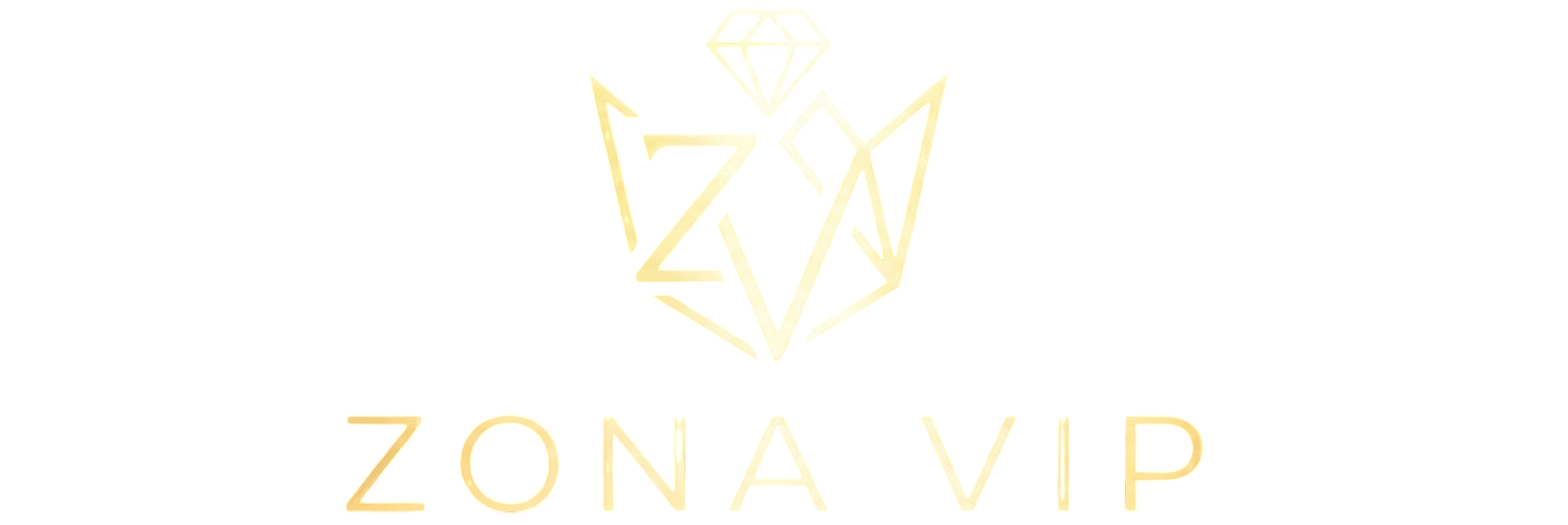 Logotipo geométrico dorado “ZV” sobre las palabras “ZONA VIP” sobre un fondo blanco.