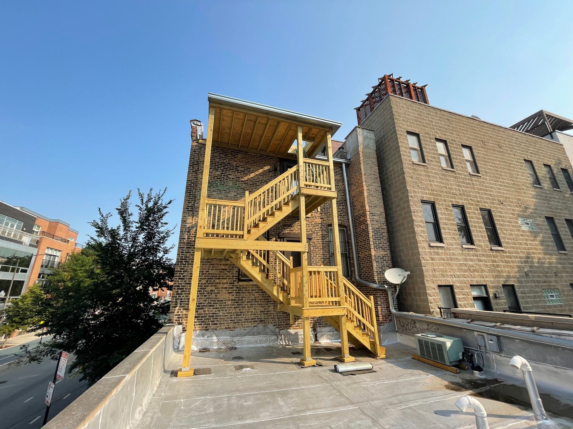 A building with stairs on the side of it.