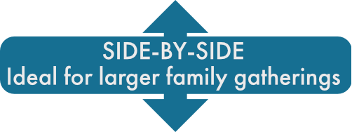 A blue horizontal banner with two vertical arrows, text reads: 