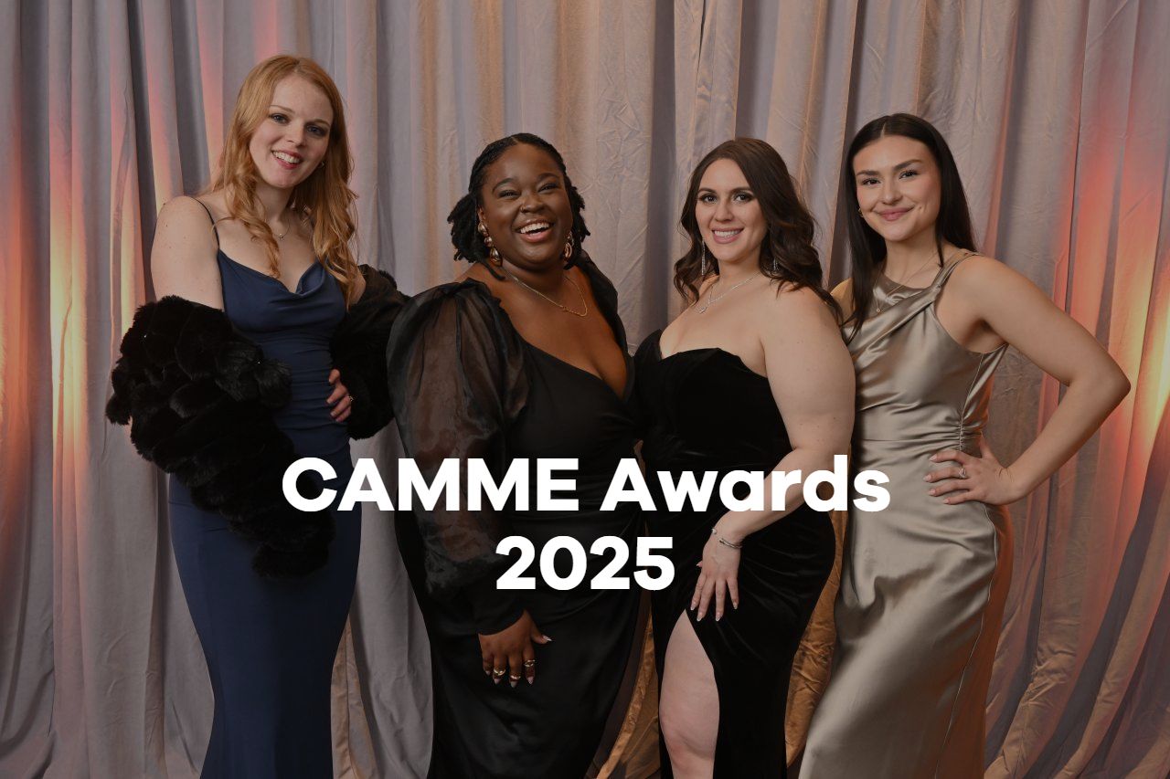 Four people in evening gowns posing at the CAMME Awards 2025 event.